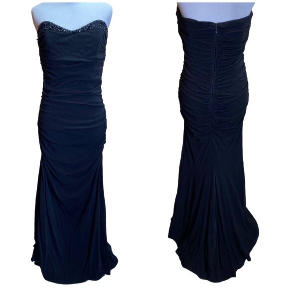Badgley Mischka Collection Black Ruched Beaded Strapless Dress Size 6 - Picture 1 of 12